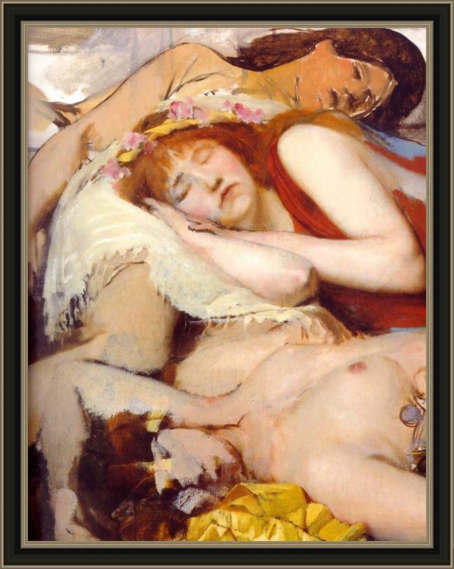 Framed Sir Lawrence Alma-Tadema exhausted maenides after the dance painting