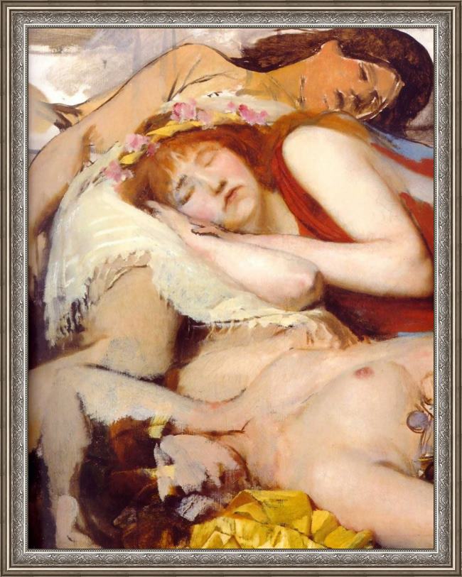 Framed Sir Lawrence Alma-Tadema exhausted maenides after the dance painting