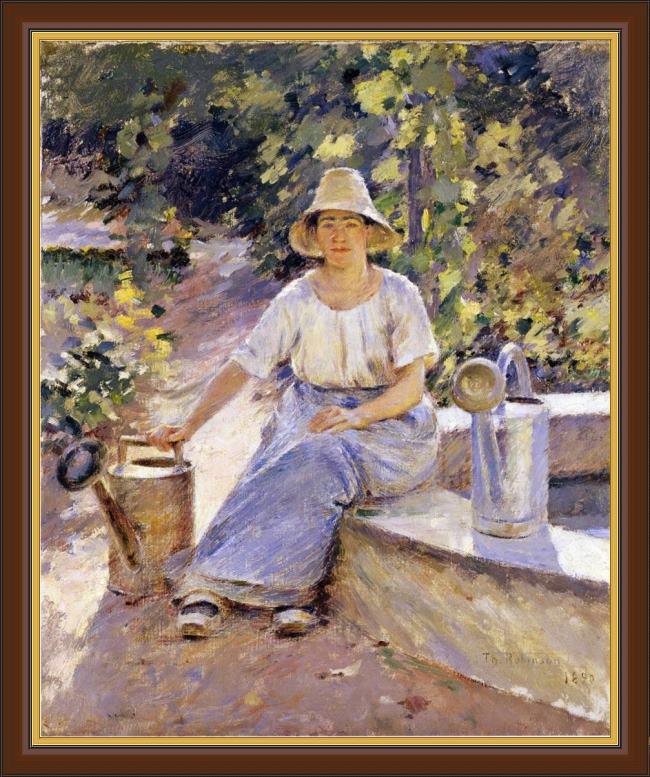 Framed Theodore Robinson watering pots painting