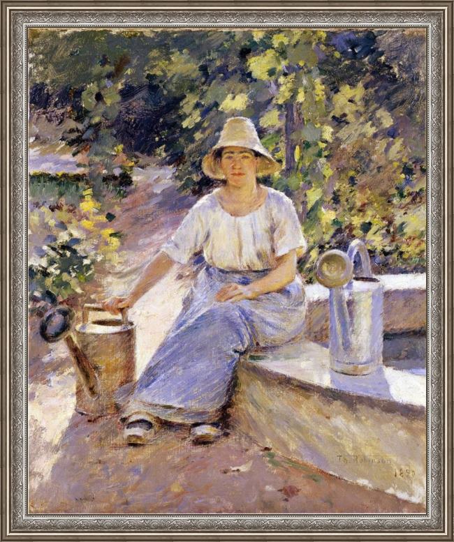 Framed Theodore Robinson watering pots painting
