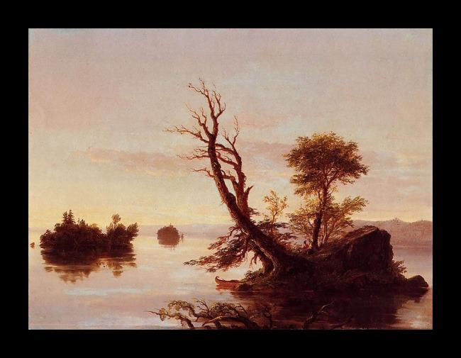 Framed Thomas Cole american lake scene painting