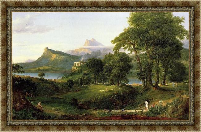 Framed Thomas Cole the course of empire the arcadian or pastoral state painting