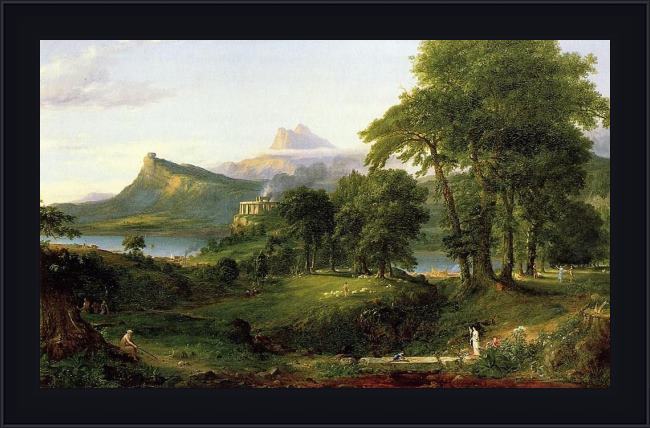 Framed Thomas Cole the course of empire the arcadian or pastoral state painting