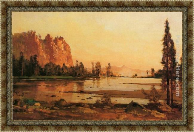 Framed Thomas Hill crescent lake painting