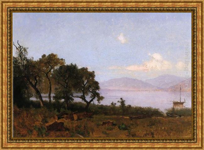 Framed Thomas Hill morning, clear lake painting