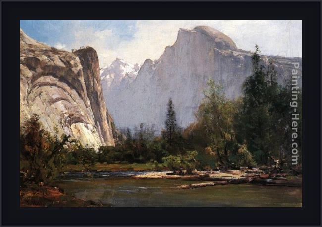 Framed Thomas Hill royal arches and half dome, yosemite painting