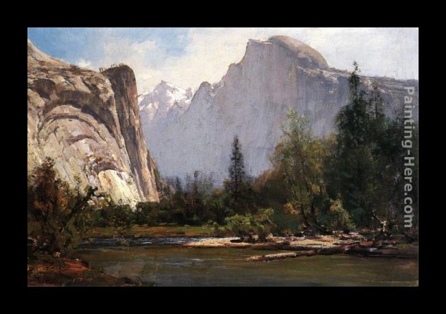Framed Thomas Hill royal arches and half dome, yosemite painting