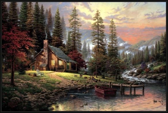 Framed Thomas Kinkade a peaceful retreat painting