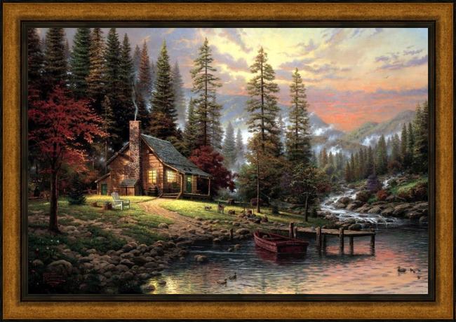 Framed Thomas Kinkade a peaceful retreat painting