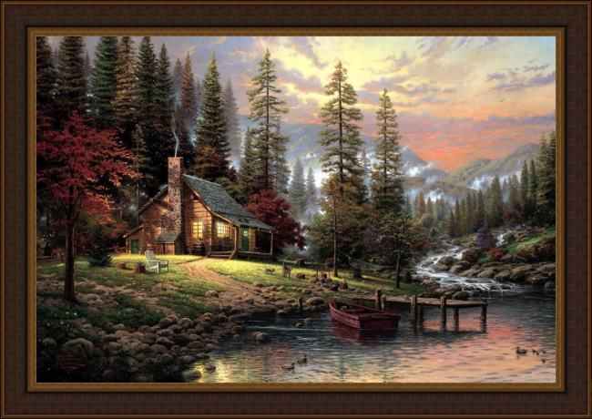 Framed Thomas Kinkade a peaceful retreat painting