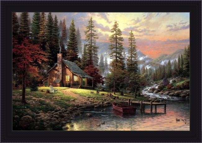 Framed Thomas Kinkade a peaceful retreat painting