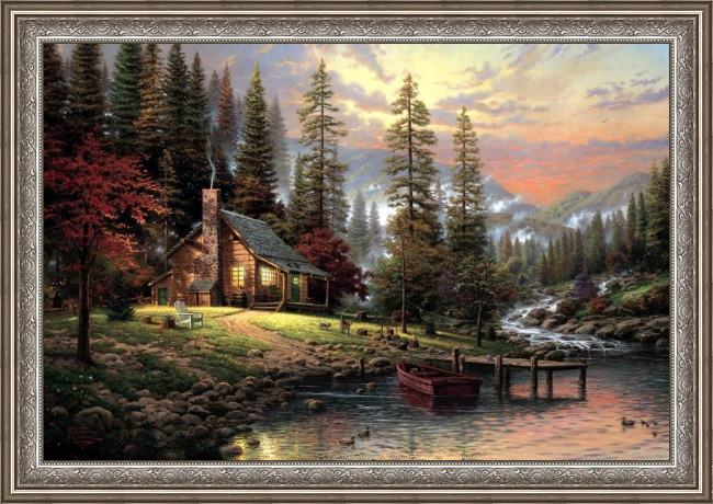 Framed Thomas Kinkade a peaceful retreat painting