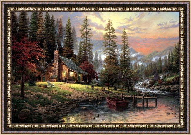 Framed Thomas Kinkade a peaceful retreat painting