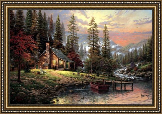 Framed Thomas Kinkade a peaceful retreat painting