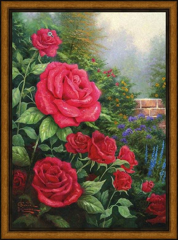 Framed Thomas Kinkade a perfect red rose painting