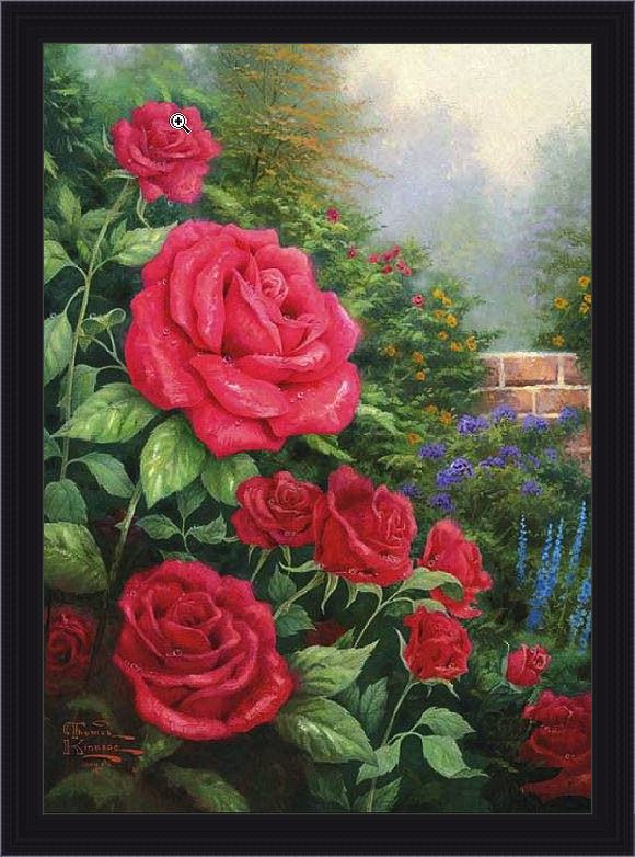 Framed Thomas Kinkade a perfect red rose painting