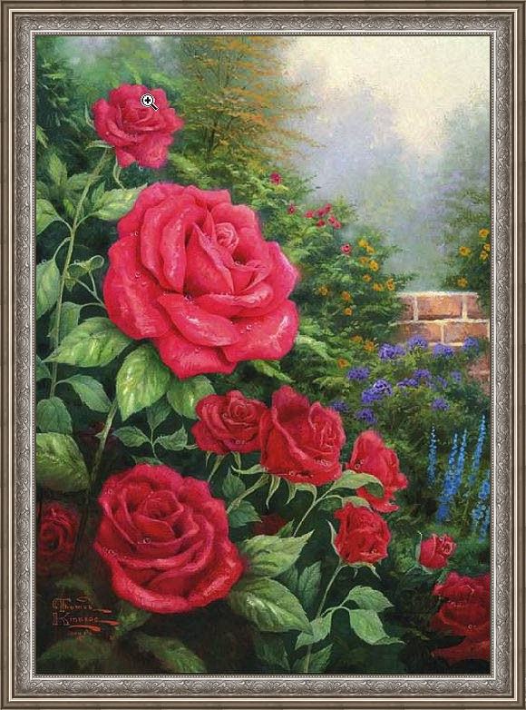 Framed Thomas Kinkade a perfect red rose painting