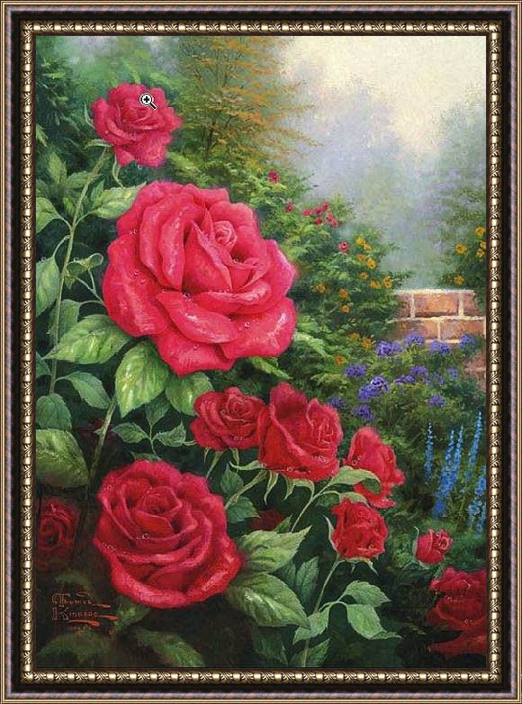 Framed Thomas Kinkade a perfect red rose painting