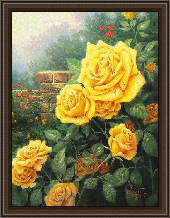Framed Thomas Kinkade a perfect yellow rose painting
