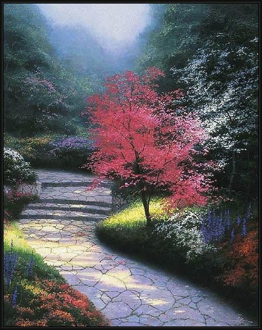 Framed Thomas Kinkade afternoon light dogwood painting