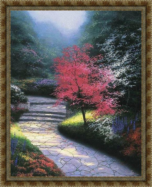 Framed Thomas Kinkade afternoon light dogwood painting