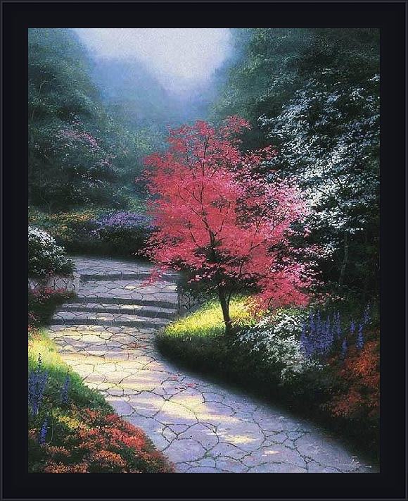 Framed Thomas Kinkade afternoon light dogwood painting