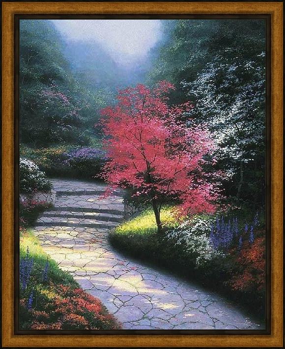 Framed Thomas Kinkade afternoon light dogwood painting