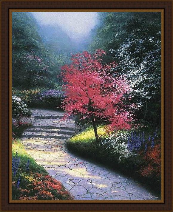 Framed Thomas Kinkade afternoon light dogwood painting