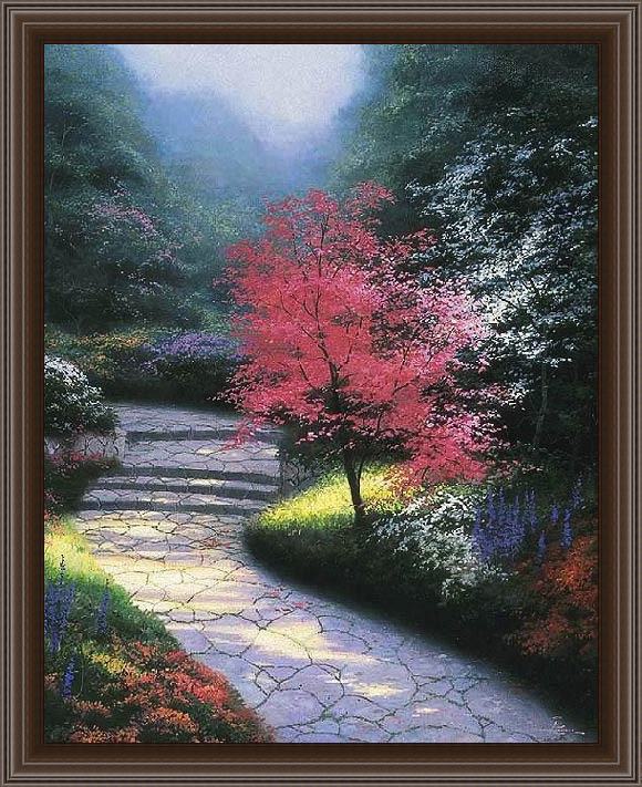 Framed Thomas Kinkade afternoon light dogwood painting