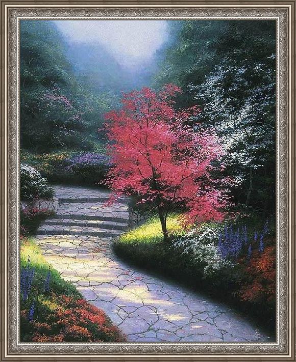 Framed Thomas Kinkade afternoon light dogwood painting