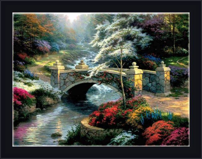 Framed Thomas Kinkade bridge of hope painting