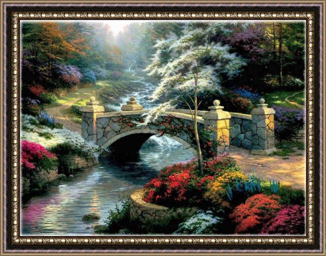 Framed Thomas Kinkade bridge of hope painting