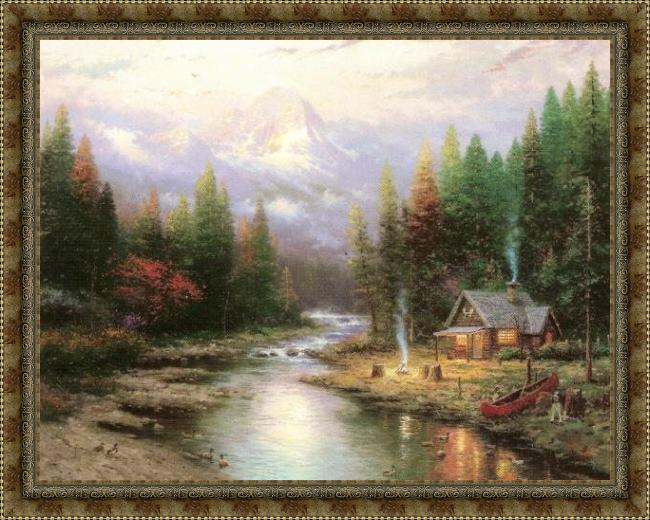 Framed Thomas Kinkade end of a perfect day ii painting