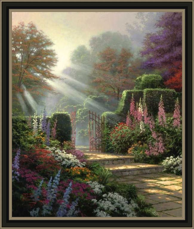 Framed Thomas Kinkade garden of grace painting