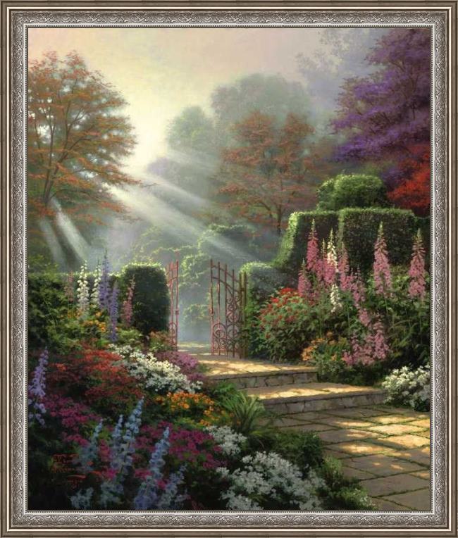 Framed Thomas Kinkade garden of grace painting