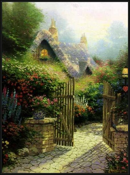 Framed Thomas Kinkade hidden cottage ii painting