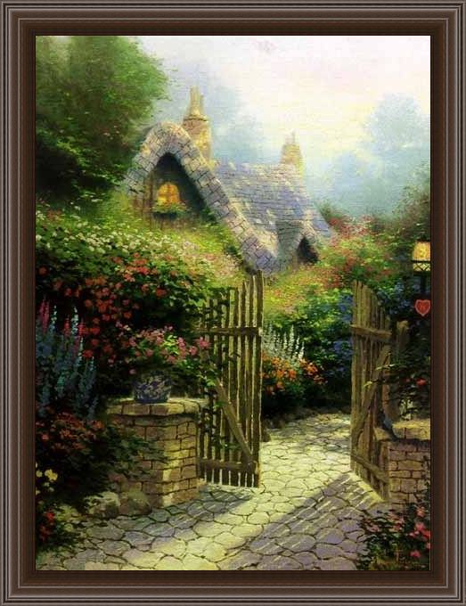 Framed Thomas Kinkade hidden cottage ii painting