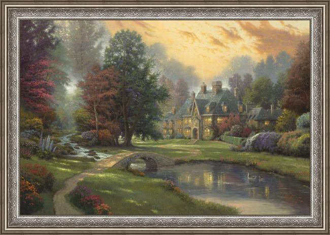 Framed Thomas Kinkade lakeside manor painting