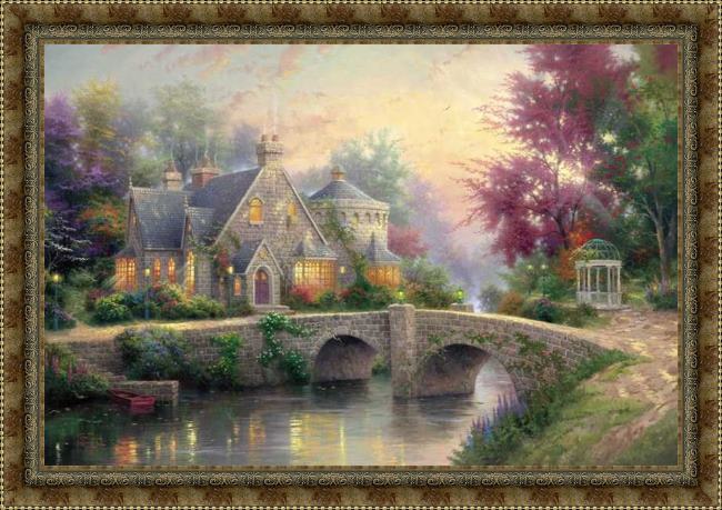 Framed Thomas Kinkade lamplight manor painting