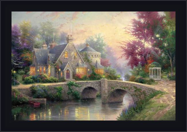 Framed Thomas Kinkade lamplight manor painting