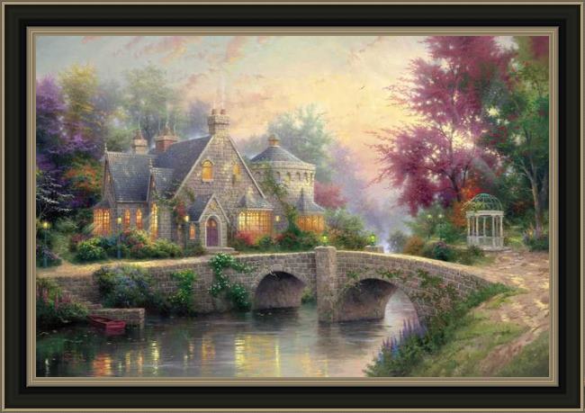 Framed Thomas Kinkade lamplight manor painting