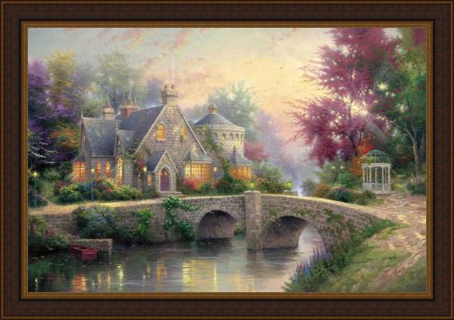 Framed Thomas Kinkade lamplight manor painting