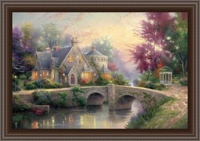 Framed Thomas Kinkade lamplight manor painting