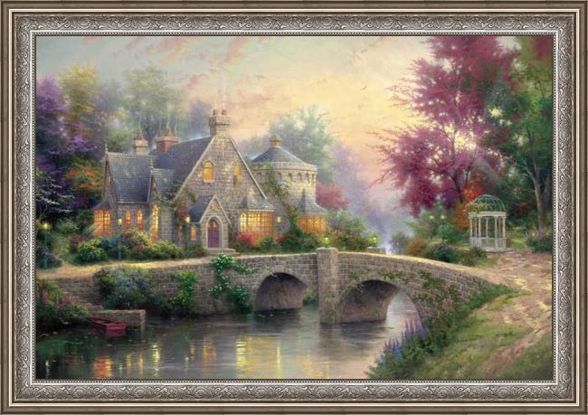 Framed Thomas Kinkade lamplight manor painting