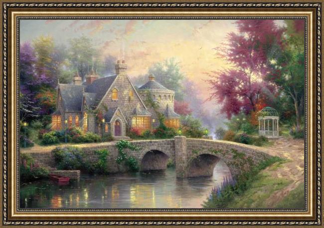 Framed Thomas Kinkade lamplight manor painting