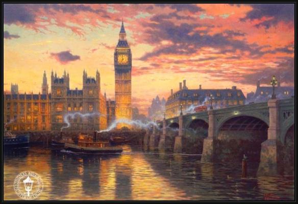 Framed Thomas Kinkade london painting