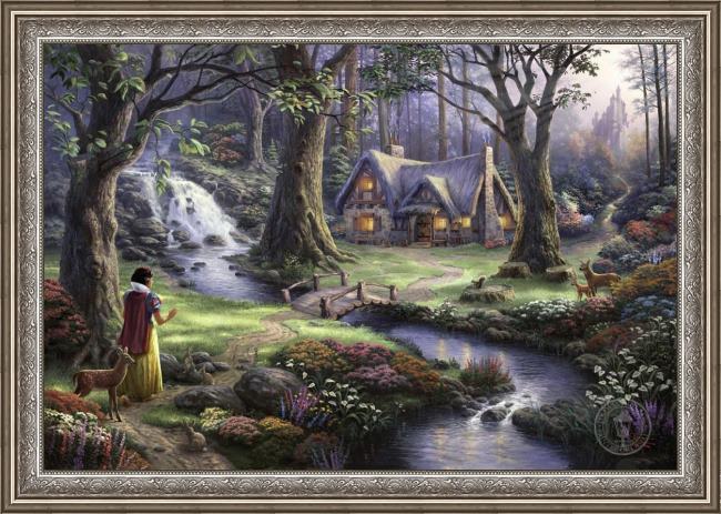 Framed Thomas Kinkade snow white discovers the cottage painting