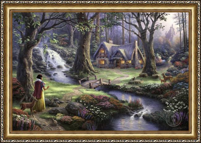 Framed Thomas Kinkade snow white discovers the cottage painting