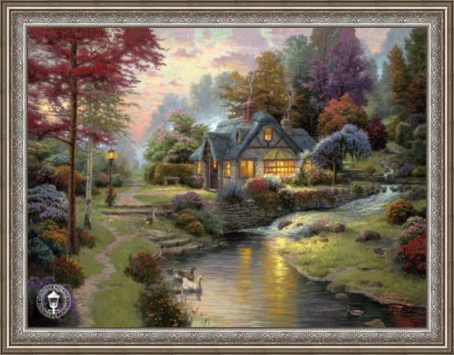 Framed Thomas Kinkade stillwater cottage painting