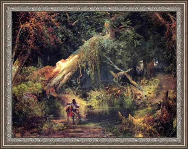 Framed Thomas Moran slave hunt, dismal swamp, virginia painting